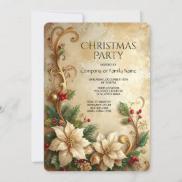 Christmas Floral Holiday Party Invitation Kaart