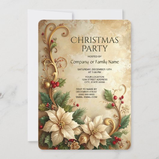Christmas Floral Holiday Party Invitation Kaart (Voorkant)