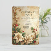 Christmas Floral Holiday Party Invitation Kaart (Staand voorkant)