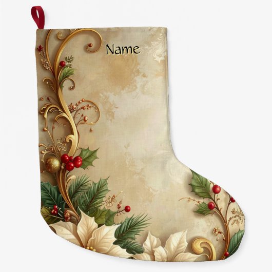 Christmas Floral Holiday Stocking Grote Kerstsok (Voorkant)
