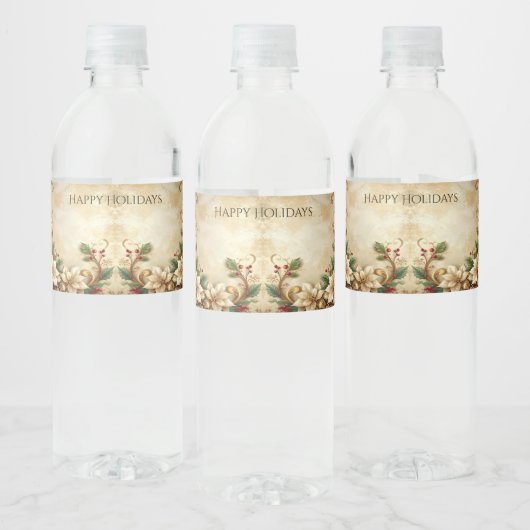 Christmas Floral Holiday Water Bottle Label Waterfles Etiket (Flessen)