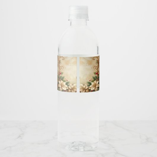 Christmas Floral Holiday Water Bottle Label Waterfles Etiket (Achterkant)