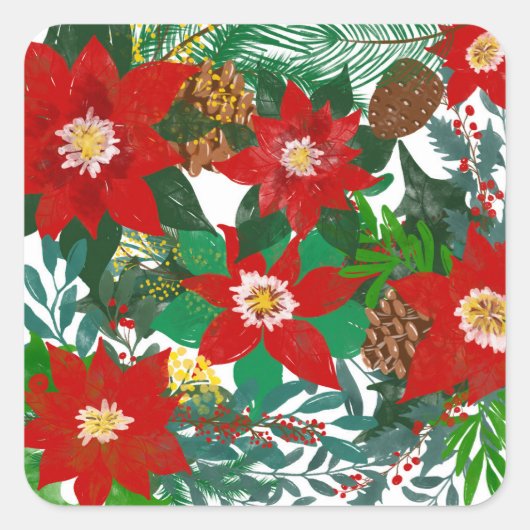 Christmas Floral Leaf Art Vierkante Sticker (Voorkant)