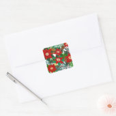 Christmas Floral Leaf Art Vierkante Sticker (Envelop)