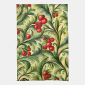 Christmas Floral Pattern With Red Berries Theedoek (Verticaal)