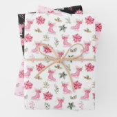 Christmas Floral Pink Ice Skates Inpakpapier Vel (In situ)