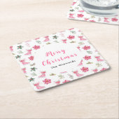 Christmas Floral Pink Ice Skates Merry Christmas Kartonnen Onderzetters (Schuin)