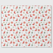 Christmas Floral Red Ice Skates Cadeaupapier (Vlak)