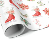 Christmas Floral Red Ice Skates Cadeaupapier (Rol Hoek)