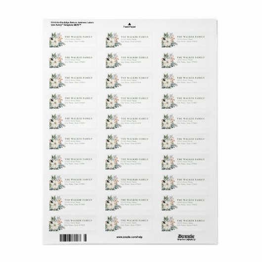 Christmas Floral Return Address Labels (Full Sheet)