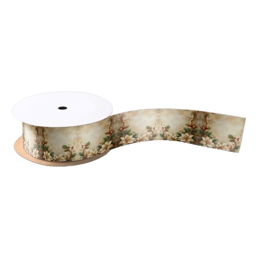Christmas Floral Satin Ribbon Satijnen Lint (Spoel)