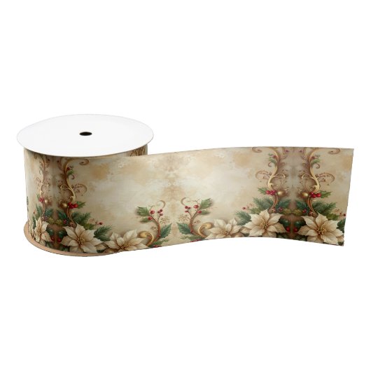Christmas Floral Satin Ribbon Satijnen Lint (Spoel)