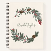 Christmas Floral Wreath Personalized Script Name Notitieboek (Voorkant)