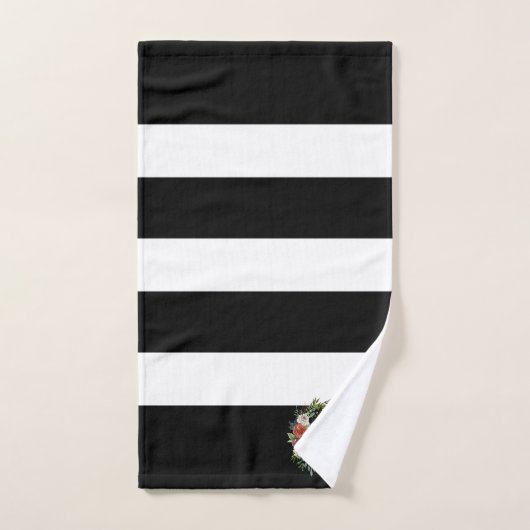 Christmas floral wreath stripes monogram bad handdoek (Handdoek)