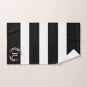 Christmas floral wreath stripes monogram bad handdoek (Handdoek)