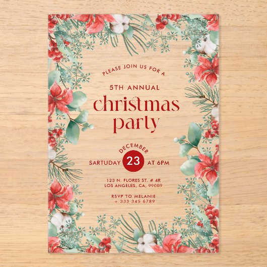 Christmas Flowers Frame Party Invitation Acryl Uitnodigingen (Voorkant)