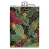 Christmas Flowers Pattern,Gold Red Green Black  Heupfles (Achterkant)