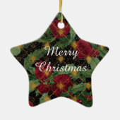 Christmas Flowers Pattern,Gold Red Green Black  Keramisch Ornament (Achterkant)