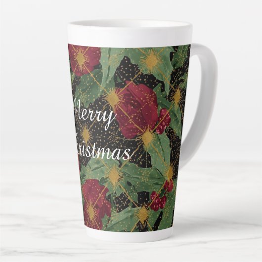 Christmas Flowers Pattern,Gold Red Green Black Latte Mok (Rechterhoek)