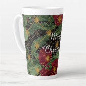 Christmas Flowers Pattern,Gold Red Green Black Latte Mok (Linkerhoek)