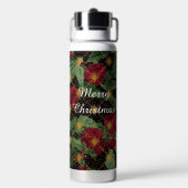 Christmas Flowers Pattern,Gold Red Green Black  Waterfles (Achterkant)