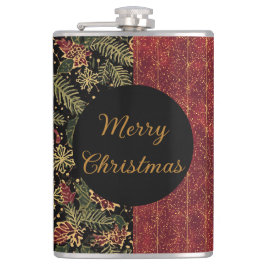 Christmas Flowers ,Red Gold Black,Merry Christmas  Heupfles