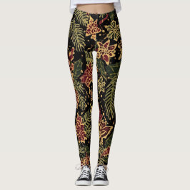 Christmas Flowers ,Red Gold Black, Merry Christmas Leggings