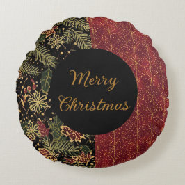Christmas Flowers ,Red Gold Black,Merry Christmas Rond Kussen