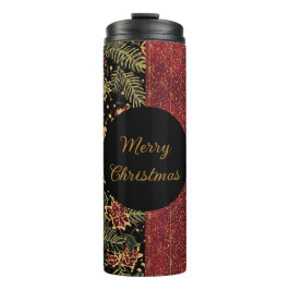 Christmas Flowers ,Red Gold Black,Merry Christmas  Thermosbeker
