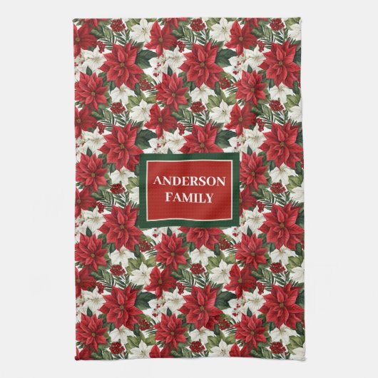 Christmas Flowers Towel Elegant Kitchen Mom Gift Theedoek (Verticaal)