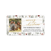 Christmas Foliage Gold Script Foto Retouradres Etiket (Voorkant)