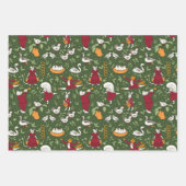 Christmas Folk Art prints- Animals, Holly, Plaid Inpakpapier Vel (Voorkant)