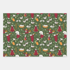 Christmas Folk Art prints- Animals, Holly, Plaid Inpakpapier Vel