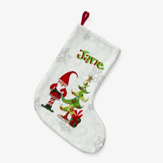 Christmas Folk Whimsey 3D Lettering GEPERSONALISEE Kleine Kerstsok (Voorkant (Hangend))