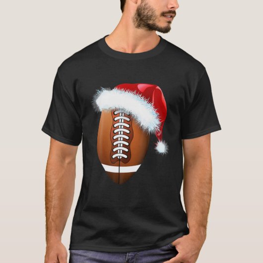 Christmas Football Ball Santa Hat Funny Sport Xmas T-shirt (Voorkant)