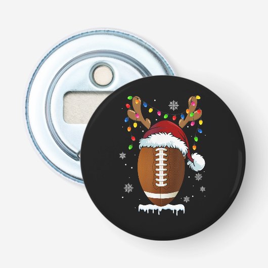 Christmas Football Ball Santa Lights Funny Boys Me Button Flesopener (Voorkant)