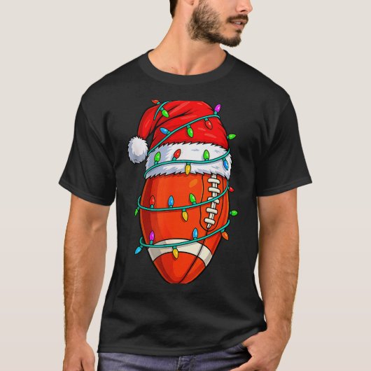 Christmas Football Player Santa Hat Xmas Lights Fu T-shirt (Voorkant)