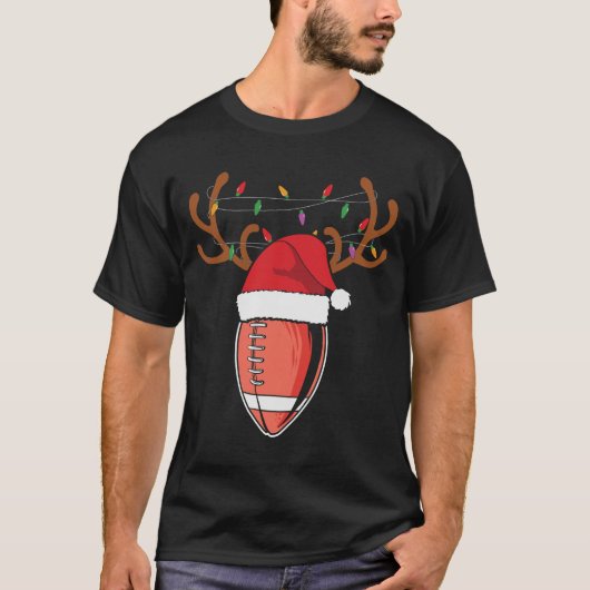 Christmas Football Santa Hat Reindeer T-shirt (Voorkant)