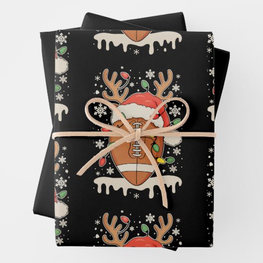 Christmas Football Santa Hat Reindeer Xmas Lights Inpakpapier Vel (In situ)