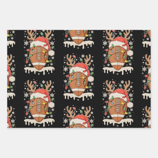 Christmas Football Santa Hat Reindeer Xmas Lights Inpakpapier Vel (Voorkant)