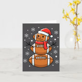 Christmas Football Snowman Santa Hat Funny Xmas Fo Kaart (Gele Bloem)