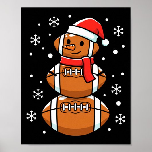 Christmas Football Snowman Santa Hat Funny Xmas Fo Poster (Voorkant)