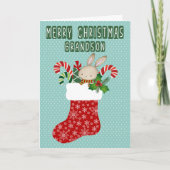 Christmas for Grandson Stocking with Bunny Kaart (Voorkant)