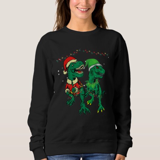 Christmas for men women kids Santa ELF Dinosaur Trui (Voorkant)