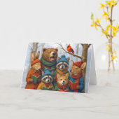 Christmas Forest Animals Caroling In Winter Woods Kaart (Gele Bloem)