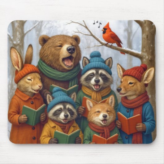 Christmas Forest Animals Caroling Muismat (Voorkant)
