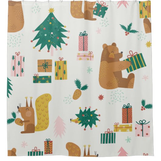 Christmas Forest Dieren: vibe Douchegordijn (Voorkant)