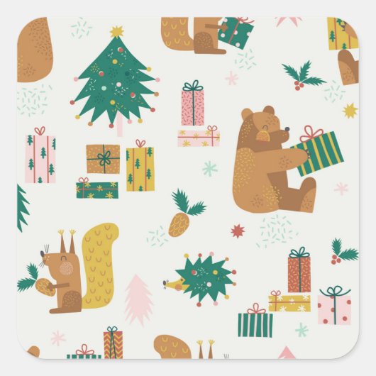 Christmas Forest Dieren: vibe Vierkante Sticker (Voorkant)