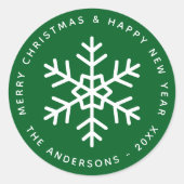 Christmas Forest Green White Snowflake Holidays Ronde Sticker (Voorkant)