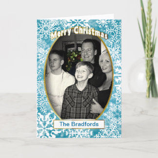 CHRISTMAS FOTO INSERT BLUE SNOWFLAKES GREETING FEESTDAGEN KAART